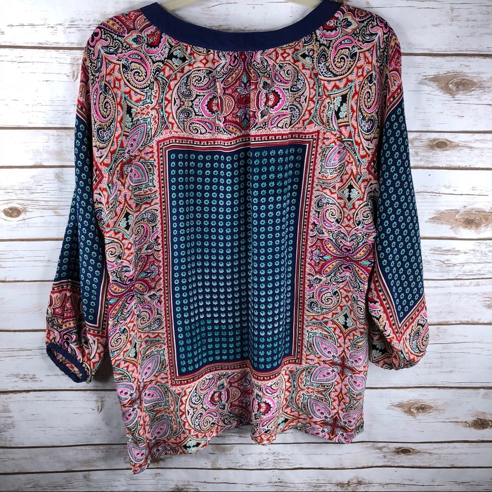 Tolani floral patchwork paisley silk boho top - Picture 5 of 8